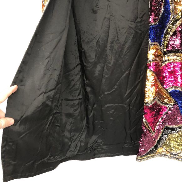 Vintage 1980s Black Tie Sequin, Silk, & Beads by Pierre Cardin, Glamorous, SZ S - Picture 10 of 11